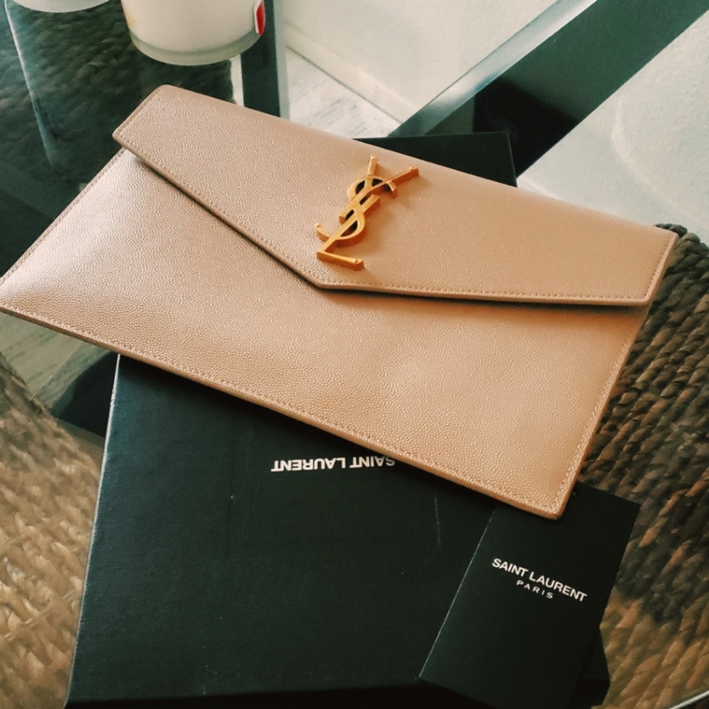 YSL Monogram Tan Clutch- New